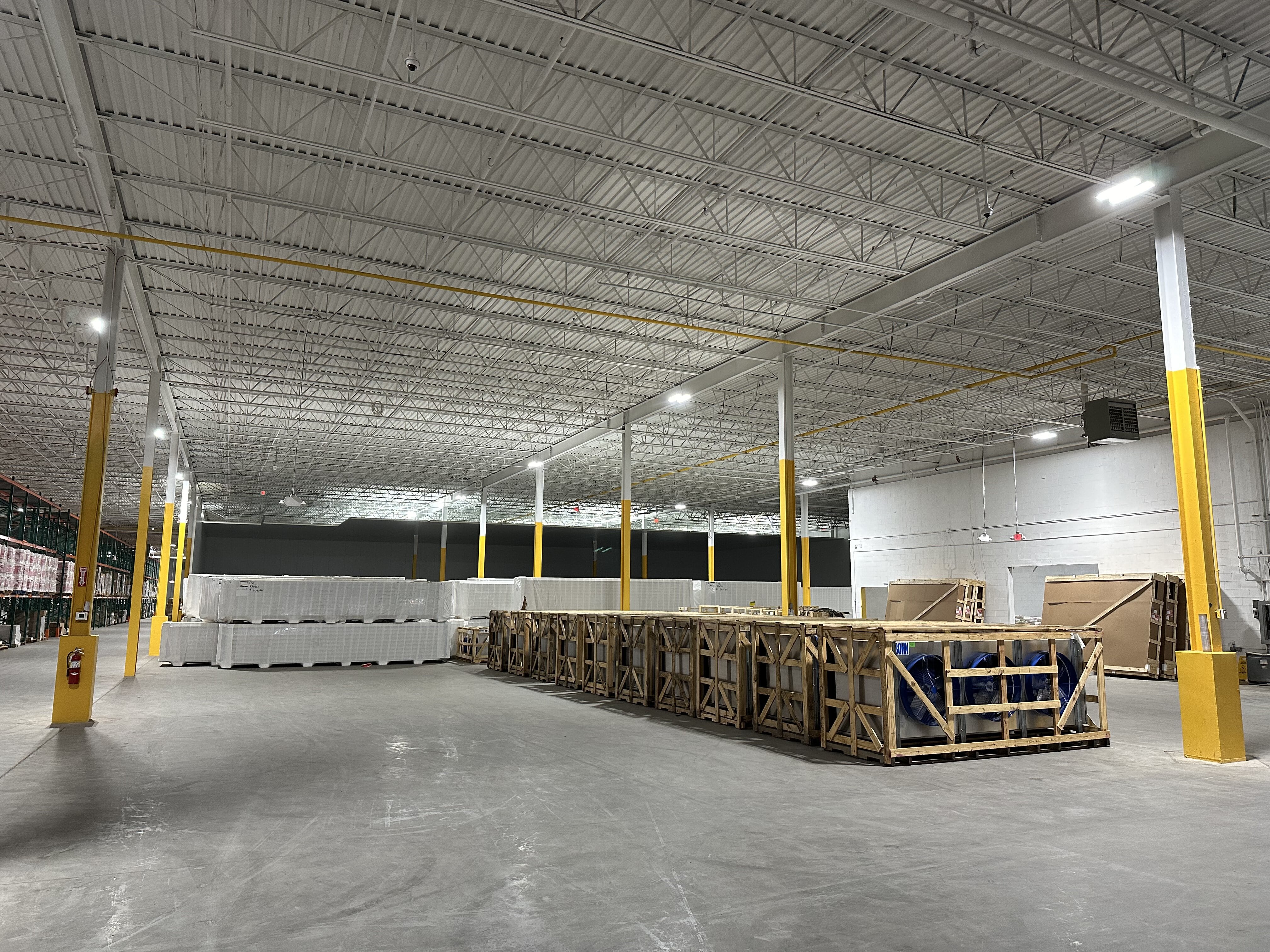 Warehouse space with stacked boxes
