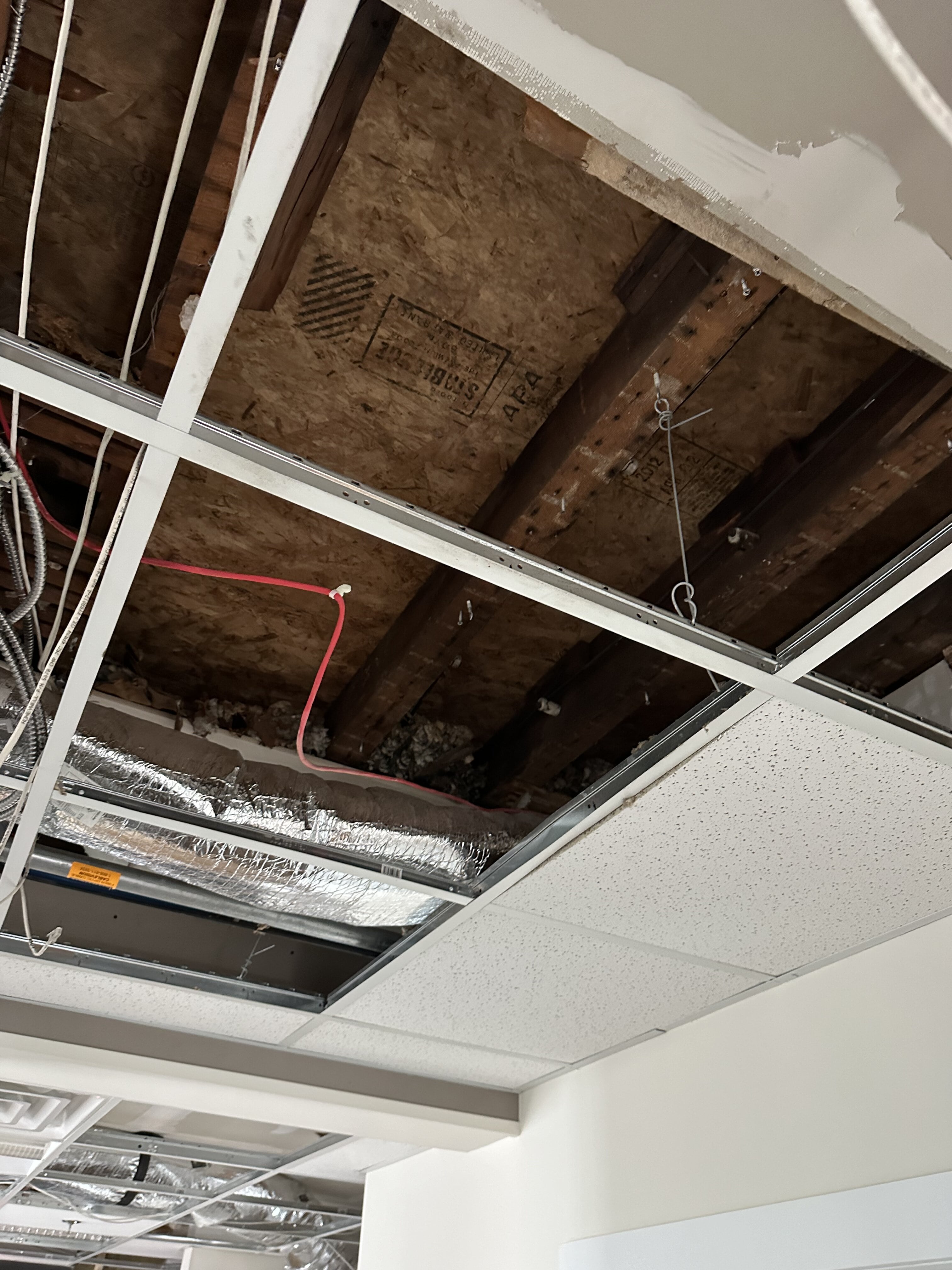 Exposed ceiling wiring